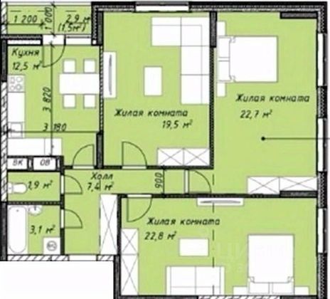 Продажа 3-комнатной квартиры 90,5 м², 10/25 этаж