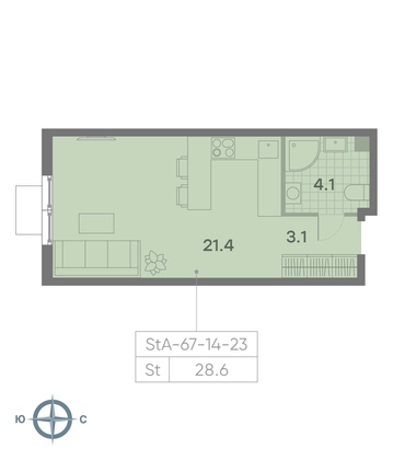 Продажа квартиры-студии 28,6 м², 16/23 этаж