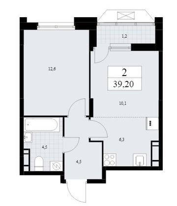 Продажа 1-комнатной квартиры 39,2 м², 10/16 этаж