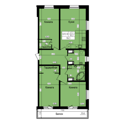 106,5 м², 3-комн. квартира, 6/23 этаж