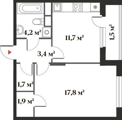 42,2 м², 1-комн. квартира, 3/6 этаж