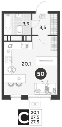 Продажа квартиры-студии 27,5 м², 5/21 этаж