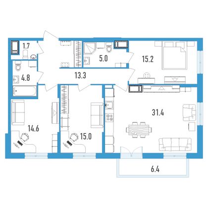 Продажа 3-комнатной квартиры 102,9 м², 13/18 этаж