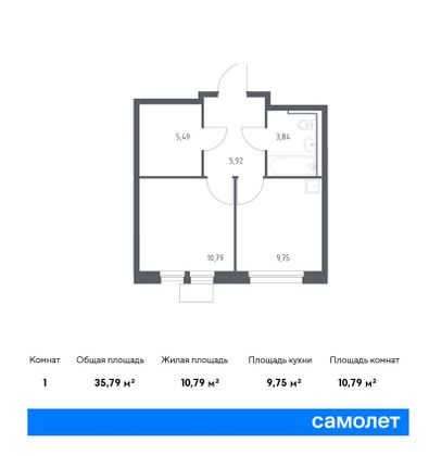 35,8 м², 1-комн. квартира, 15/17 этаж