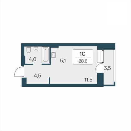 28,6 м², студия, 2/30 этаж