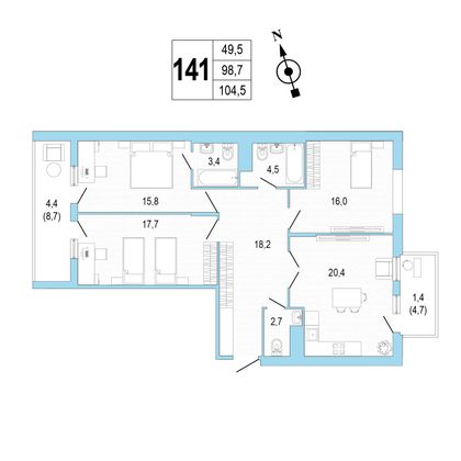Продажа 3-комнатной квартиры 104,5 м², 4/8 этаж