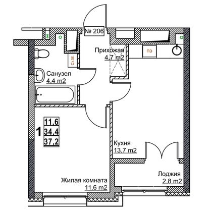 Продажа 1-комнатной квартиры 37,2 м², 9/24 этаж