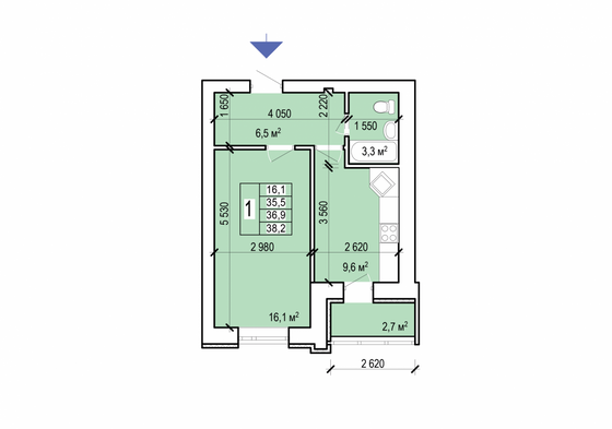 Продажа 1-комнатной квартиры 36,9 м², 5/10 этаж