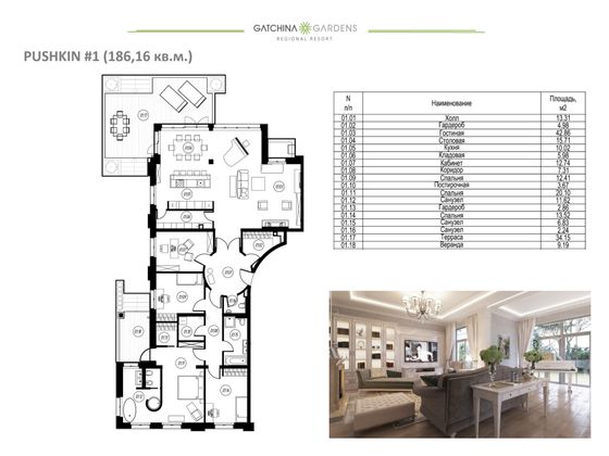 186,2 м², 5-комн. квартира, 1/4 этаж