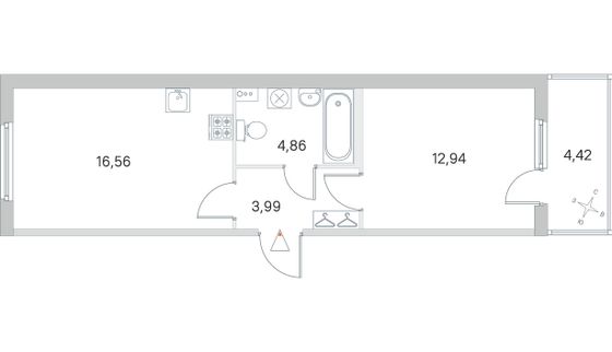 Продажа 1-комнатной квартиры 39,7 м², 1/4 этаж