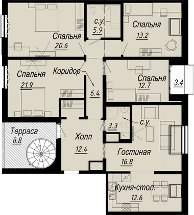 150,3 м², 5-комн. квартира, 8/8 этаж