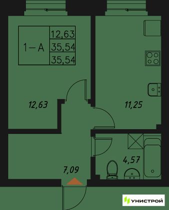 35,5 м², 1-комн. квартира, 3/20 этаж