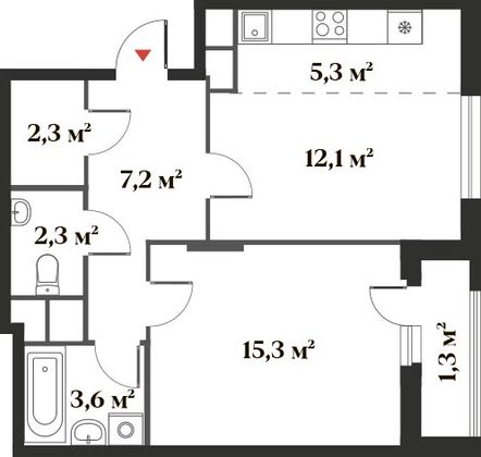 49,4 м², 2-комн. квартира, 6/6 этаж