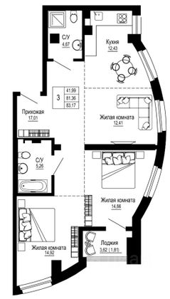 Продажа 3-комнатной квартиры 83 м², 15/24 этаж