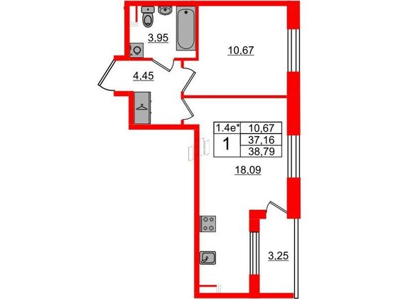 Продажа 1-комнатной квартиры 37,2 м², 3/5 этаж
