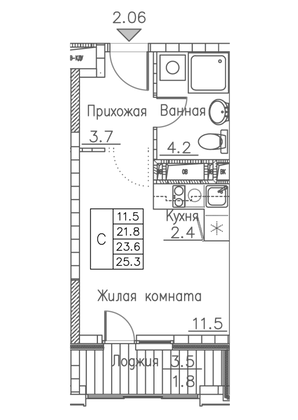 25,3 м², студия, 14/19 этаж