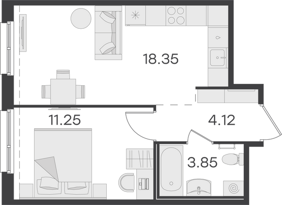 37,6 м², 1-комн. квартира, 1/15 этаж