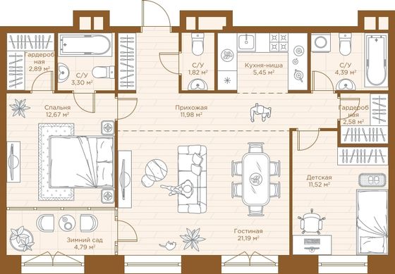 82,6 м², 2-комн. квартира, 5/14 этаж