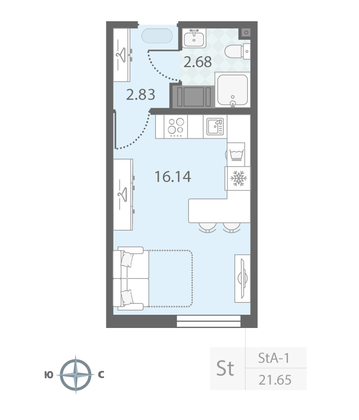 Продажа квартиры-студии 21,6 м², 6/23 этаж