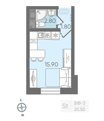 Продажа квартиры-студии 20,5 м², 10/16 этаж