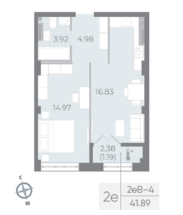 Продажа 1-комнатной квартиры 41,9 м², 6/8 этаж