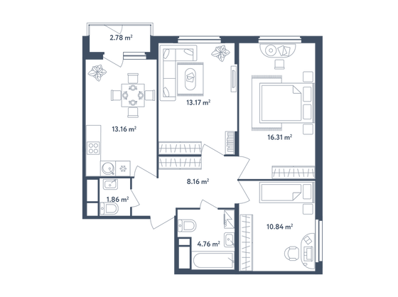 69,7 м², 3-комн. квартира, 1/4 этаж