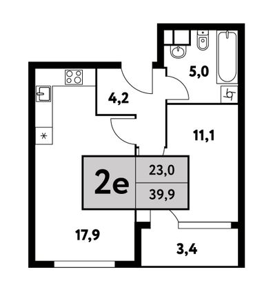 39,9 м², 2-комн. квартира, 17/35 этаж