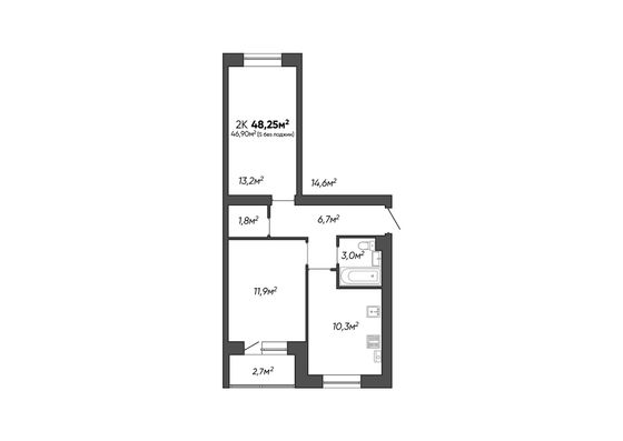 Продажа 2-комнатной квартиры 48,3 м², 1/3 этаж