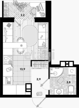 Продажа квартиры-студии 23,3 м², 14/16 этаж