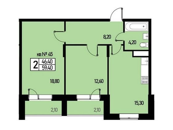 Продажа 2-комнатной квартиры 59 м², 3/3 этаж