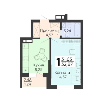 Продажа 1-комнатной квартиры 32,9 м², 14/18 этаж