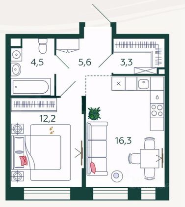 Продажа 1-комнатной квартиры 42 м², 2/17 этаж