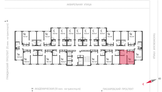 30,8 м², 1-комн. квартира, 17/25 этаж