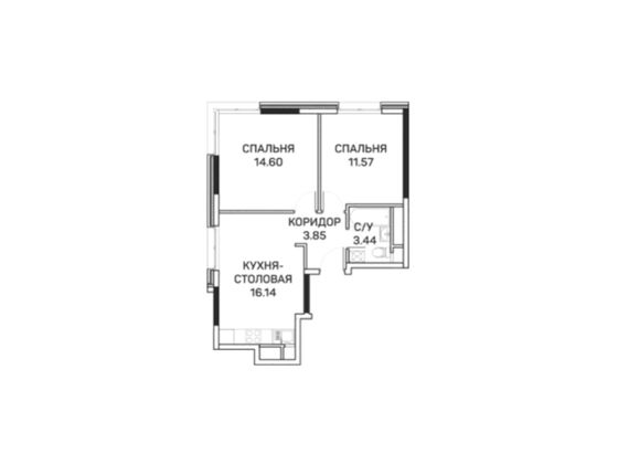 49,6 м², 2-комн. квартира, 7/8 этаж