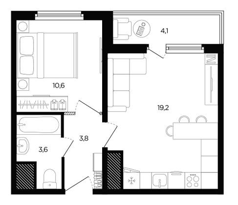 Продажа 1-комнатной квартиры 39,3 м², 5/14 этаж