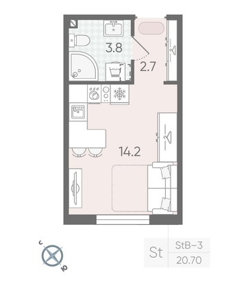 Продажа квартиры-студии 19,9 м², 11/15 этаж