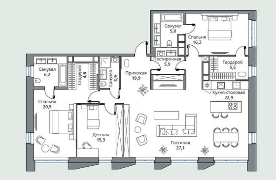 Продажа 4-комнатной квартиры 153,7 м², 4/18 этаж