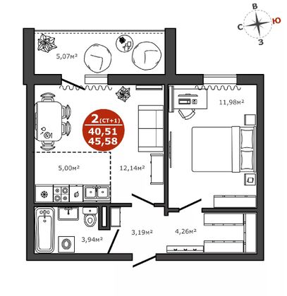 Продажа 2-комнатной квартиры 43 м², 2/16 этаж