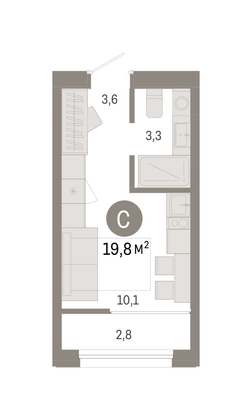 19,8 м², студия, 6/9 этаж