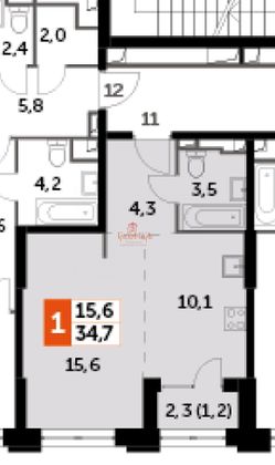 Продажа 1-комнатной квартиры 34,7 м², 19/44 этаж