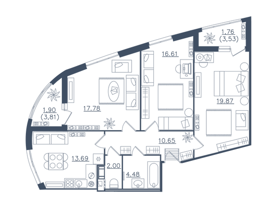 88,7 м², 3-комн. квартира, 2/6 этаж