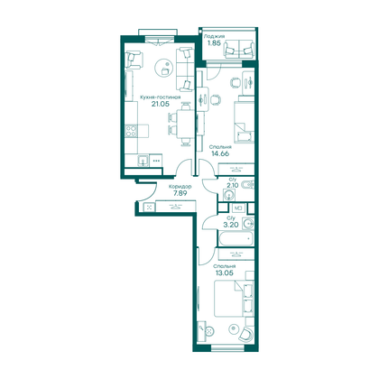 63,8 м², 3-комн. квартира, 3/5 этаж