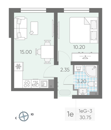 Продажа 1-комнатной квартиры 30,8 м², 18/25 этаж