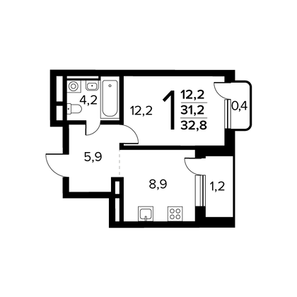 32,8 м², 1-комн. квартира, 3/14 этаж