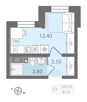 Продажа квартиры-студии 18,3 м², 3/25 этаж