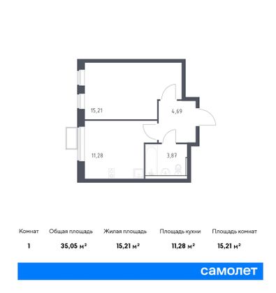 35 м², 1-комн. квартира, 12/12 этаж