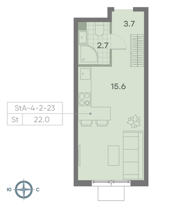 Продажа квартиры-студии 22 м², 17/23 этаж