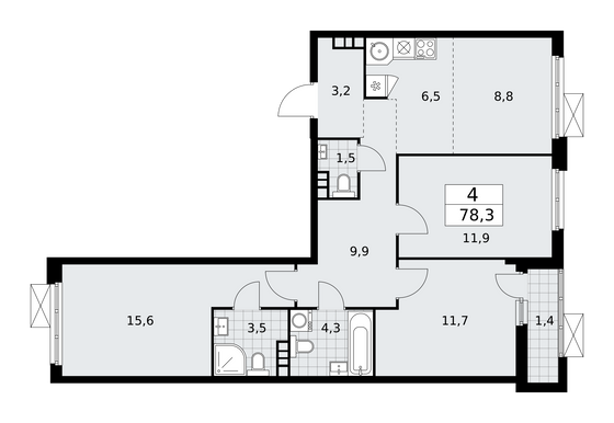 78,3 м², 4-комн. квартира, 9/18 этаж