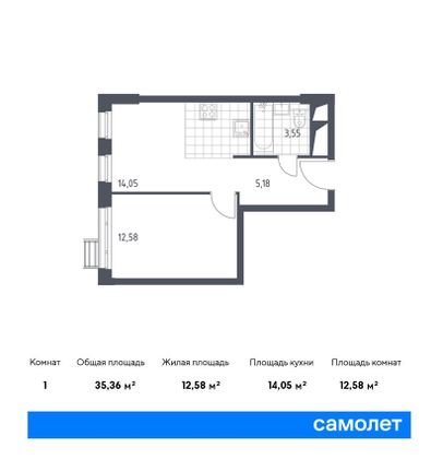 Продажа 1-комнатной квартиры 35,4 м², 24/31 этаж