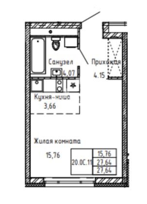 Продажа квартиры-студии 27,6 м², 20/29 этаж